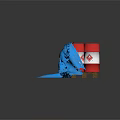 Blue Cloth Covering Red Buckets With White Labels On Dark Background