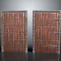 Pair of Vintage Wooden Doors With Carved Panels And Metal Hardware Details