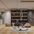 Cozy Playroom Interior With Display Shelves Collectibles Hanging Chair Round Rugs And Wooden Flooring