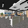 Modern Public Office Space with Open Layout Cubicles Desks Computers and Green Plants 3d model