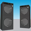 Two Stackable Dark Gray Washing Machines With Double Drum Design For Home Laundry