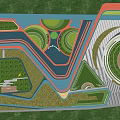 Park Landscape With Winding Pathways Lush Green Trees And Circular Plaza Area