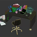 Cluttered Office Desk With Stacked Documents Laptop Lamp Coffee Cup Printer And Scattered Papers