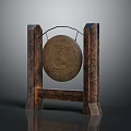 Traditional Antique Style Decorative Gong With Wooden Stand And Intricate Carved Pattern