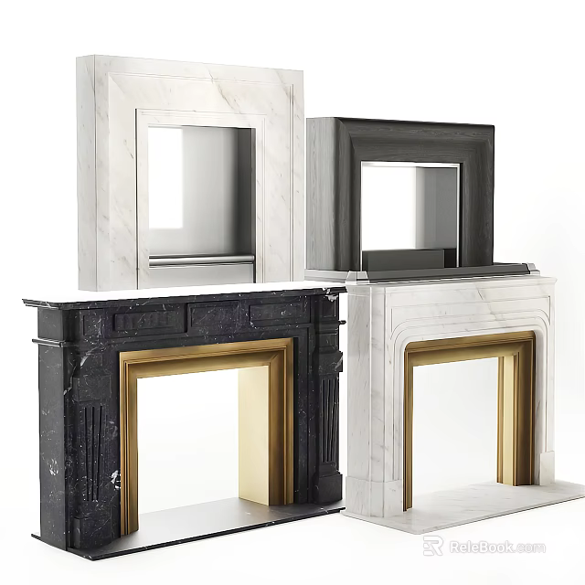 Marble Fireplace Designs With Black White And Gold Accents For Modern Interiors 3d model 