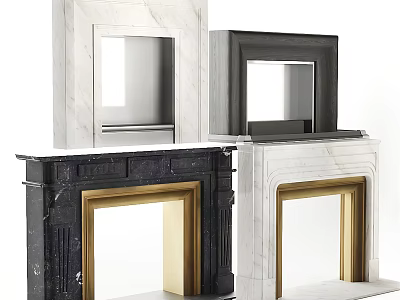Marble Fireplace Designs With Black White And Gold Accents For Modern Interiors 3d model