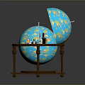 Two Globe Bar Cabinets One Closed And One Open With Wine Bottles On Wooden Stands