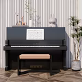 Musical Instruments Featuring Black Piano Music Sheet Decorative Ornaments Beige Bench And Green Plant