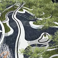 Modern Garden Wall Design With Curved Pathways Greenery And Stone Surfaces