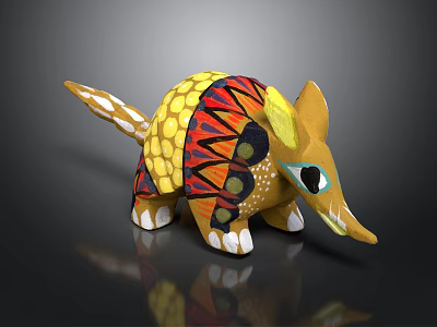 Handmade Armadillo Art Doll Featuring Colorful Intricate Patterns And Vibrant Design 3d model
