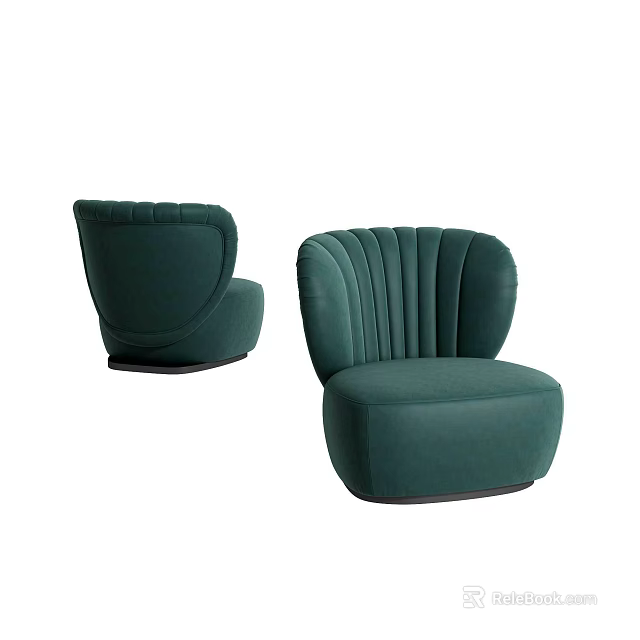 Elegant Modern Green Single Sofa With Velvet Upholstery And Pleated Back Design 3d model 