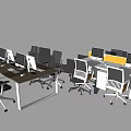 Modern Office Desk Setup With Multiple Computers Chairs And Partition Panels 3d model