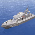 Modern Gray Warship Sailing On Blue Ocean With Superstructure And Deck 3d model