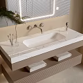 Modern Wall Mounted Bathroom Vanity Rack With White Marble Countertop Mirror And Towel Storage
