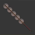 Traditional Ornate Weapon with Red Wrapped Handle Crystal Lotus Shaped Blades and Elegant Decorative Design