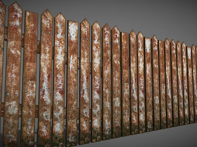 Outdoor Rustic Wooden Fence With Peeling Paint And Weathered Textured Surface 3d model