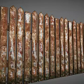 Outdoor Rustic Wooden Fence With Peeling Paint And Weathered Textured Surface