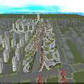 Urban City Aerial Planning with River Green Spaces Roads and Modern Buildings
