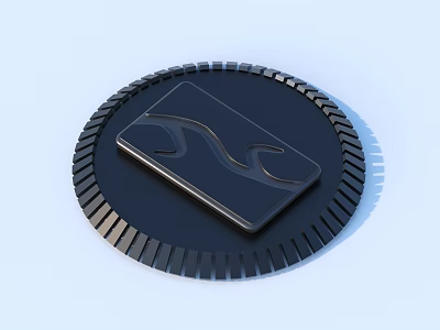Black Circular Object With Gear Like Edge And Wavy Pattern Card 3d model
