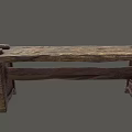 Wooden Public Bench With Natural Wood Grain And Simple Design Structure