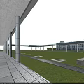 Modern High Rise Office Building With Glass Curtain Wall And Urban Surroundings
