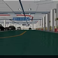Modern Indoor Parking Lot with Green Floor Parked Cars Direction Signs and Ceiling Lights