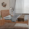 Wooden Bedroom Interior Design With Bed Nightstand Lamp Curtains And Rug