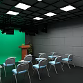 Contemporary Workspace With Long Desk Multiple Monitors Black Chairs White Walls And Glass Partition