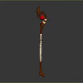 Curved Top Brown Beige Staff With Red Orb Mythical Fantasy Design