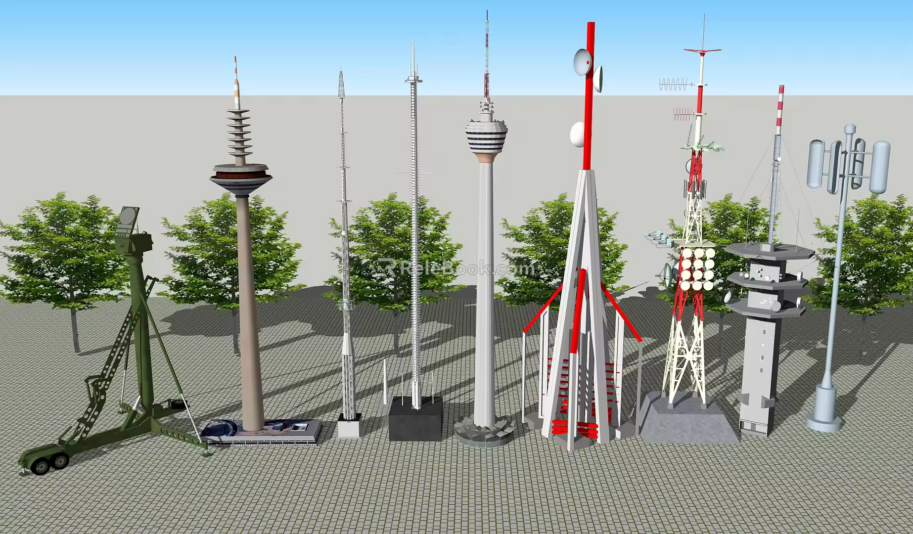 modern signal tower communication tower signal base station signal transmitting tower 3d model