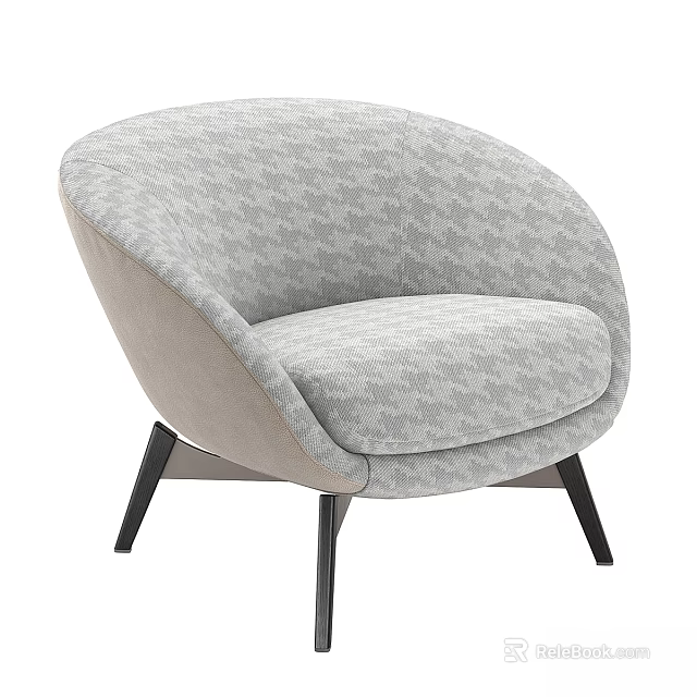 Comfortable Modern Gray Herringbone Pattern Upholstered Accent Chair With Black Legs 3d model 