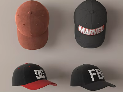 Fashionable Baseball Caps with Brown Black MARVEL DC FBI Logo Designs 3d model
