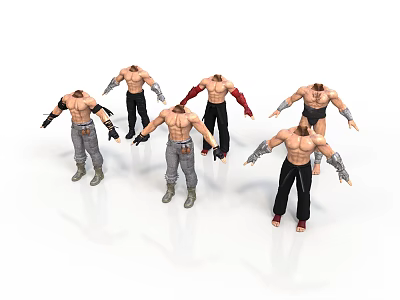 Shirtless Men In Various Poses With Different Pants And Arm Guards 3D Character Models 3d model