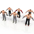 Shirtless Men In Various Poses With Different Pants And Arm Guards 3D Character Models