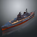 Military Warship Water Transport Vehicle Featuring Turrets Deck And Smokestack Design