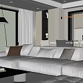 Modern Living And Dining Area With Large Windows Open Layout Beige Sofa And Coffee Table 3d model