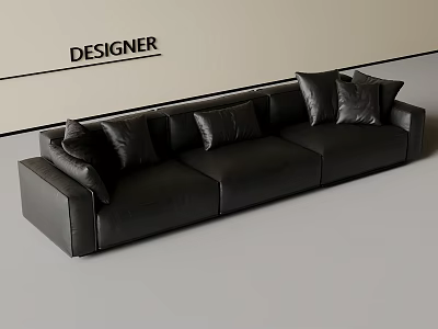 Designer Black Leather Two Seater Sofa With Modern Style And Plush Cushions 3d model