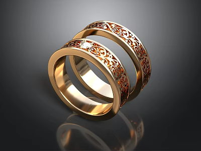 Elegant Golden Rings with Intricate Decorative Patterns for Daily Life Accessories 3d model