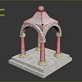 Ornate White Marble Gazebo Structure With Arched Columns And Solid Base 3d model