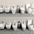 Modern Bathroom Toilet Display With Various Designs Sink And Trash Bin Fixtures