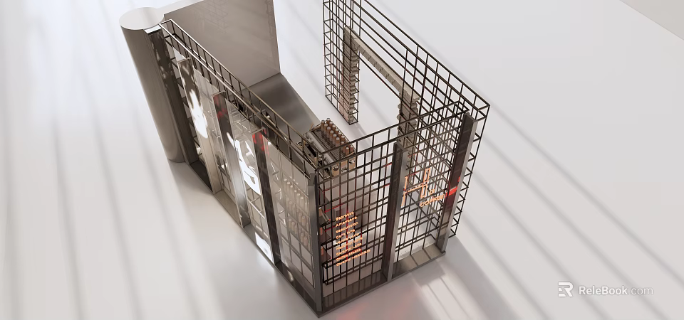 Cafe Interior Design With Metal Grid Structure Open Layout And Shadow Effects 3d model