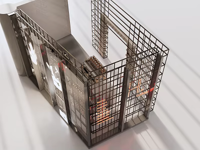 Cafe Interior Design With Metal Grid Structure Open Layout And Shadow Effects 3d model