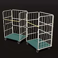 Metal Carts With White Frame Green Base And Wheels Three In A Row 3d model