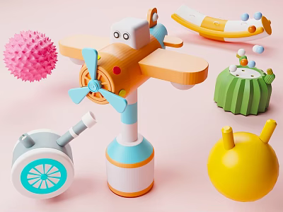 Colorful Play Equipment Featuring Airplane Shaped Toy And Various Toys 3d model