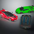 Sleek Sporty Sports Cars With Aerodynamic Bodies In Red Green And Blue Colors