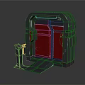 Sci-Fi Chamber Door Design With Gray Frame Red Panels And Yellow Accent Stripes Metallic Structure