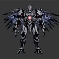 Mechanical Cybernetic Warrior With Metallic Wings Red Core And Futuristic Armor