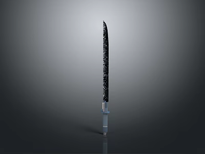 Modern Decorative Knife With Black Patterned Blade And Silver Handle 3d model