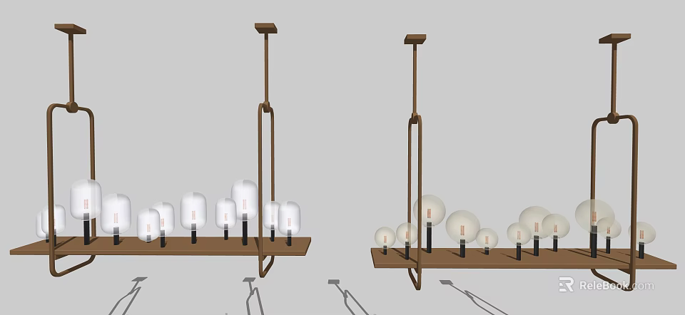 Modern Minimalist Chandelier With Brown Metal Frame And Multiple White Spherical Bulbs 3d model 