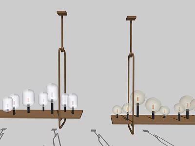 Modern Minimalist Chandelier With Brown Metal Frame And Multiple White Spherical Bulbs 3d model